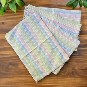 Pastel Stripe Beaded Edge Placemats  Set of 4 Easter Farmhouse Pink Blue Yellow